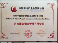2015年9月9日，經評選建業物業位居2015中國物業管理品牌價值第28位。